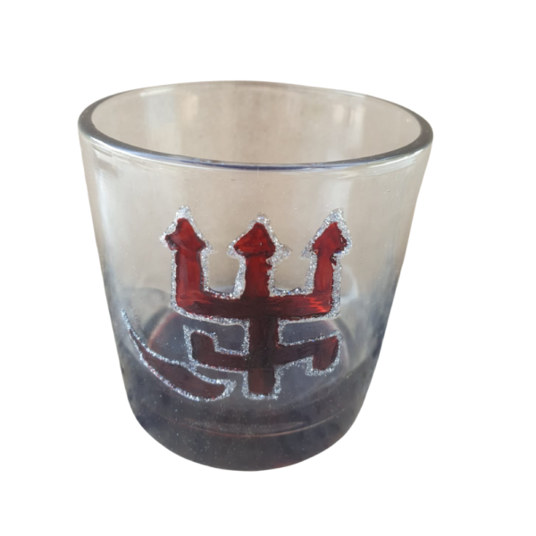 Copo De Whisky Decorado Com Estampa De Tridente Vermelho Com Pimenta 320 Ml