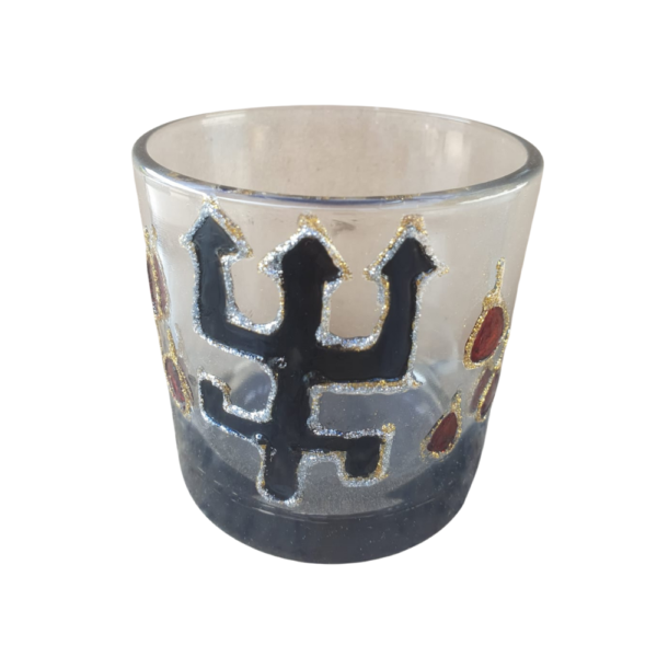 Copo De Whisky Decorado Com Estampa De Tridente Preto Com gotas 320 Ml
