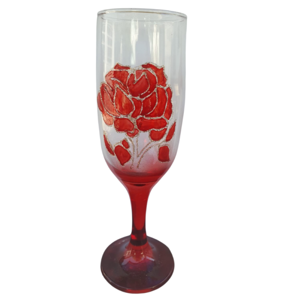 Taça Decorada Rosa Vermelha Com Gotas Slim 150 Ml